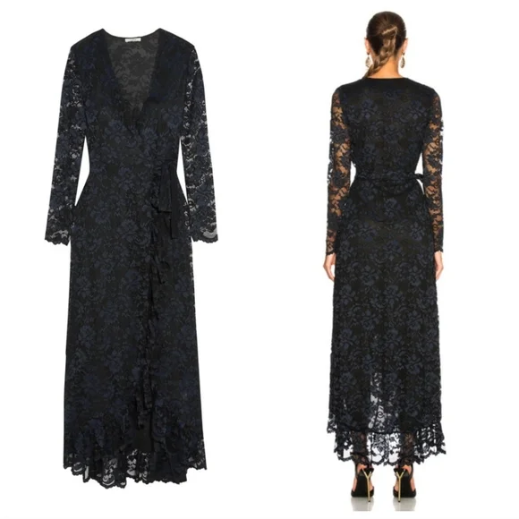 GANNI Flynn Lace V neck Wrap Ruffle and Lace Dress - Picture 2 of 16